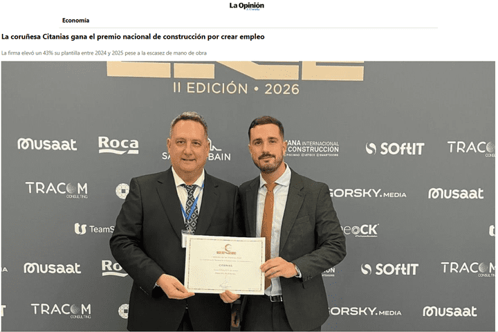 La coruñesa Citanias gana el premio nacional de construcción por crear empleo
