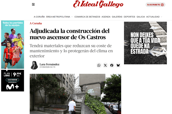 Adjudicada la construcción del nuevo ascensor de Os Castros